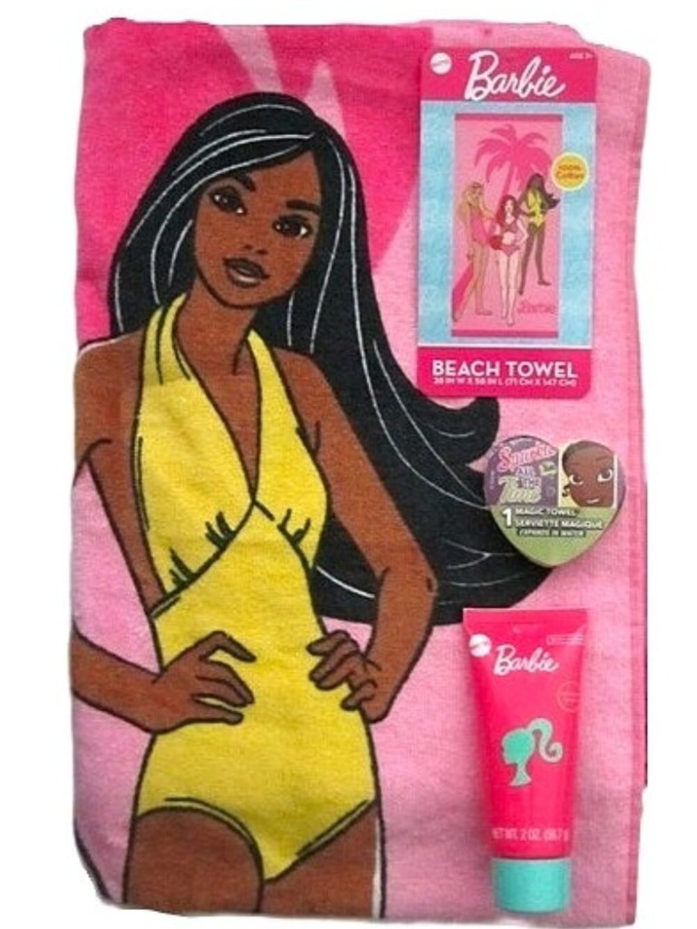 Barbie Beach Towel & Body Scrub & Magic Cloth NEW 58" x 28"